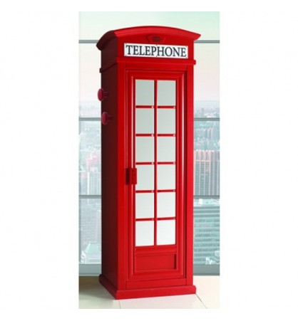 Armadio cabina telefonica in legno rosso con specchio London H215 RS